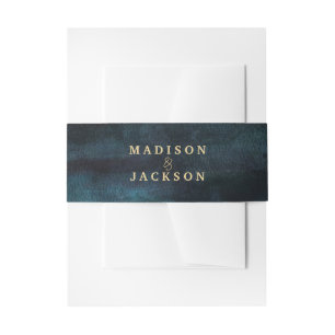 Marineblauw Waterverf & Gouden Bruiloft Monogram Uitnodigingen Wikkel