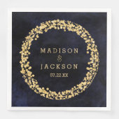 Marineblauw Waterverf & gouden Confetti bruiloft Servetten (Voorkant)