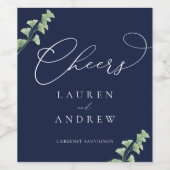 Marineblauw Waterverf groen Bruiloft Wijnlabel Wijn Etiket (Enkel label)