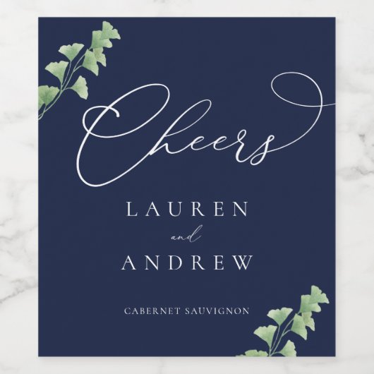 Marineblauw Waterverf groen Bruiloft Wijnlabel Wijn Etiket (Enkel label)