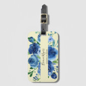 Marineblauw Waterverf Modern Bloemengeel Bagagelabel (Voorkant (verticaal))