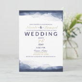 Marineblauw Waterverf Modern chique bruiloft Kaart (Staand voorkant)
