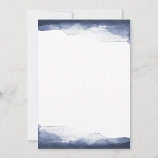 Marineblauw Waterverf Modern chique bruiloft Kaart (Achterkant)