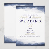 Marineblauw Waterverf Modern chique bruiloft Kaart (Voorkant / Achterkant)