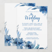 Marineblauw Waterverf Romantic Wedding Kaart (Voorkant / Achterkant)