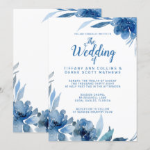 Marineblauw Waterverf Romantic Wedding