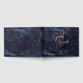 Marineblauw Waterverf & Roos Gouden Bruiloft Monog Gastenboek (Volledig)