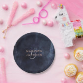 Marineblauw Waterverf & Roos Gouden Bruiloft Monog Papieren Bordje (Feest)