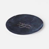 Marineblauw Waterverf & Roos Gouden Bruiloft Monog Papieren Bordje (Gekanteld)