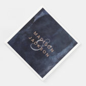 Marineblauw Waterverf & Roos Gouden Bruiloft Monog Servetten (Hoek)