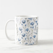 Marineblauw Waterverf Wildbloemen Poppy Koffiemok (Links)