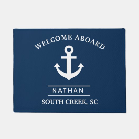 Marineblauw Welkom aan boord Aangepaste Monogram N Deurmat (Voorkant)