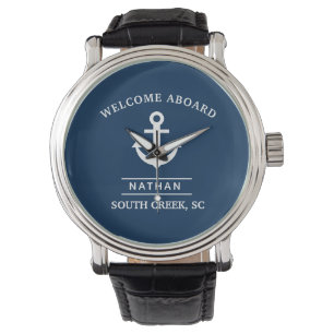 Marineblauw Welkom aan boord Aangepaste Monogram N Horloge