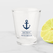 Marineblauw Welkom aan boord Aangepaste Monogram N Shot Glas (Voorkant)
