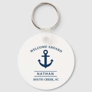 Marineblauw Welkom aan boord Aangepaste Monogram N Sleutelhanger