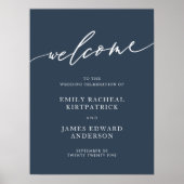 Marineblauw Welkom Kalligrafie Eenvoudige bruiloft Poster (Voorkant)