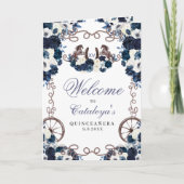 Marineblauw Western Charro Quinceañera Programma (Voorkant)