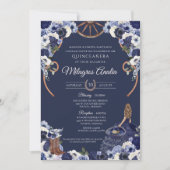 Marineblauw Western Charro rustieke Quinceanera Kaart (Voorkant)
