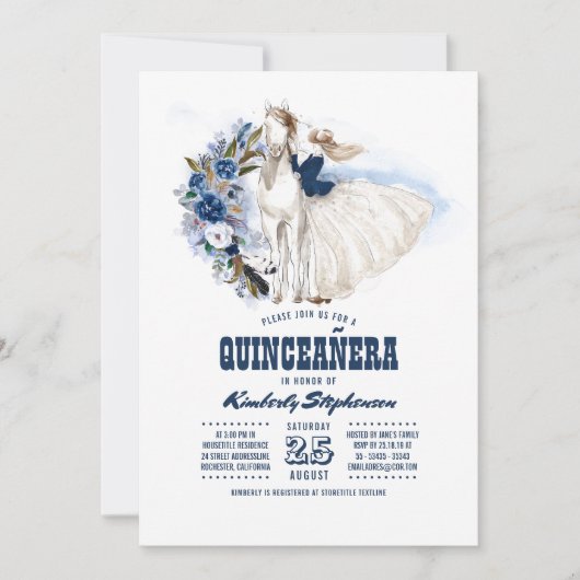 Marineblauw Western Quinceañera - 15e Verjaardag Kaart (Voorkant)
