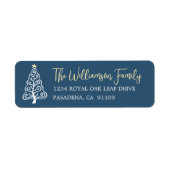 Marineblauw Whimsical Speelse Kerstboom Script Etiket (Voorkant)