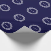 Marineblauw Wht Grieks Sleutel RND Lijst Initiaal  Cadeaupapier (Hoek)