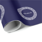 Marineblauw Wht Grieks Sleutel RND Lijst Initiaal  Cadeaupapier (Rol Hoek)