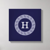 Marineblauw Wht Grieks Sleutel RND Lijst Initiaal Canvas Afdruk (Voorkant)