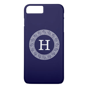Marineblauw Wht Grieks Sleutel RND Lijst Initiaal  Case-Mate iPhone Case