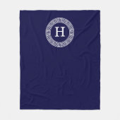 Marineblauw Wht Grieks Sleutel RND Lijst Initiaal  Fleece Deken (Voorkant)