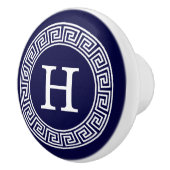 Marineblauw Wht Grieks Sleutel RND Lijst Initiaal Keramische Knop (Rechts)