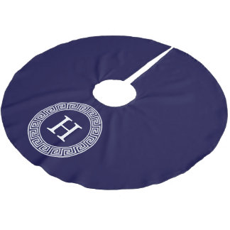 Marineblauw Wht Grieks Sleutel RND Lijst Initiaal  Kerstboom Rok