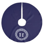 Marineblauw Wht Grieks Sleutel RND Lijst Initiaal Kerstboom Rok (Voorkant)
