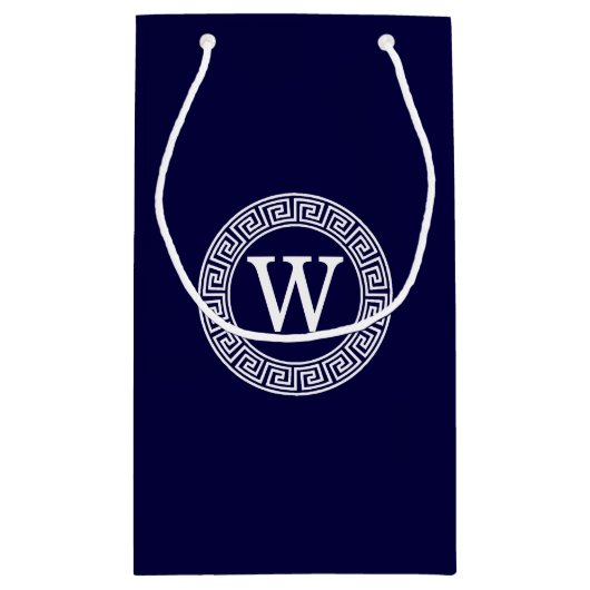 Marineblauw Wht Grieks Sleutel RND Lijst Initiaal  Klein Cadeauzakje (Achterkant)