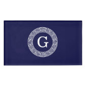 Marineblauw Wht Grieks Sleutel RND Lijst Initiaal  Naambadge (Voorkant)
