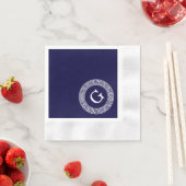 Marineblauw Wht Grieks Sleutel RND Lijst Initiaal  Servetten (Insitu)