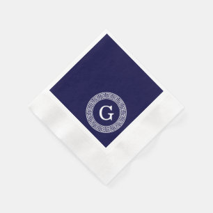 Marineblauw Wht Grieks Sleutel RND Lijst Initiaal Servetten