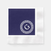 Marineblauw Wht Grieks Sleutel RND Lijst Initiaal  Servetten (Voorkant)