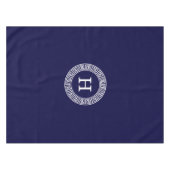 Marineblauw Wht Grieks Sleutel RND Lijst Initiaal Tafelkleed (Voorkant (Horizontaal))