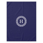 Marineblauw Wht Grieks Sleutel RND Lijst Initiaal Tafelkleed (Voorkant)