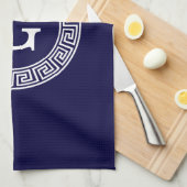 Marineblauw Wht Grieks Sleutel RND Lijst Initiaal  Theedoek (Quarter Fold)