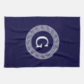 Marineblauw Wht Grieks Sleutel RND Lijst Initiaal  Theedoek (Horizontaal)