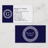 Marineblauw Wht Grieks Sleutel RND Lijst Initiaal  Visitekaartje (Voorkant / Achterkant)