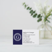 Marineblauw Wht Grieks Sleutel RND Lijst Initiaal  Visitekaartje (Staand voorkant)