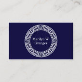 Marineblauw Wht Grieks Sleutel RND Lijst Initiaal  Visitekaartje (Achterkant)