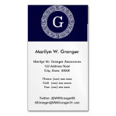 Marineblauw Wht Grieks Sleutel RND Lijst Initiaal  Visitekaartje Magneet (Voorkant Verticaal)