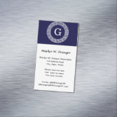 Marineblauw Wht Grieks Sleutel RND Lijst Initiaal  Visitekaartje Magneet (Voorbeeld)