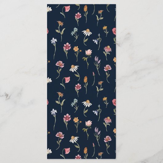Marineblauw Wildbloemen Bruiloft Menu (Achterkant)