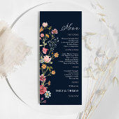 Marineblauw Wildbloemen Bruiloft Menu