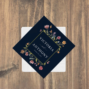 Marineblauw Wildbloemen Bruiloft servetten