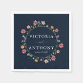 Marineblauw Wildbloemen Bruiloft servetten (Voorkant)